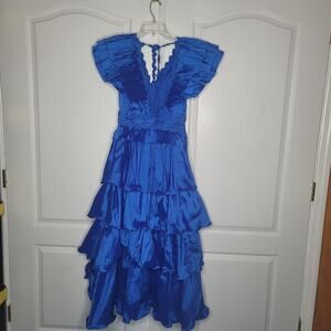 NEW Flamenco Tango BLUE Multi Tiered Dress youth large DANCE Fiesta Formal